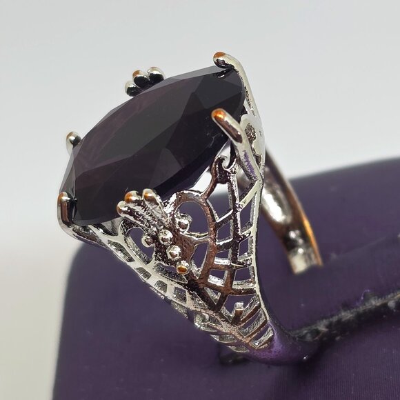 Stunning Oval Faceted Purple Stone Silver Filigree Victorian Style Ring - SZ 7 - Picture 5 of 13